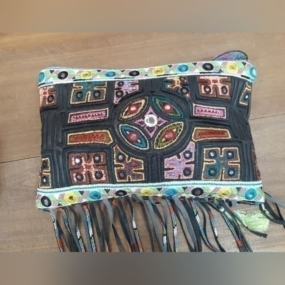 Nicole Miller Colorful Fringed Clutch Bag